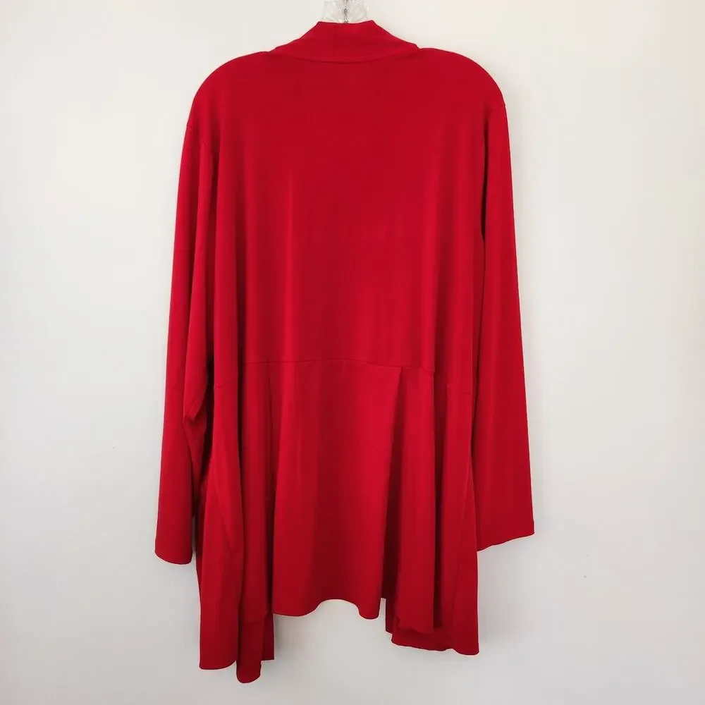 Susan Graver Cardigan Women's 2X Red Open Front Liquid Knit Classic Slinky Layer - Picture 6 of 13